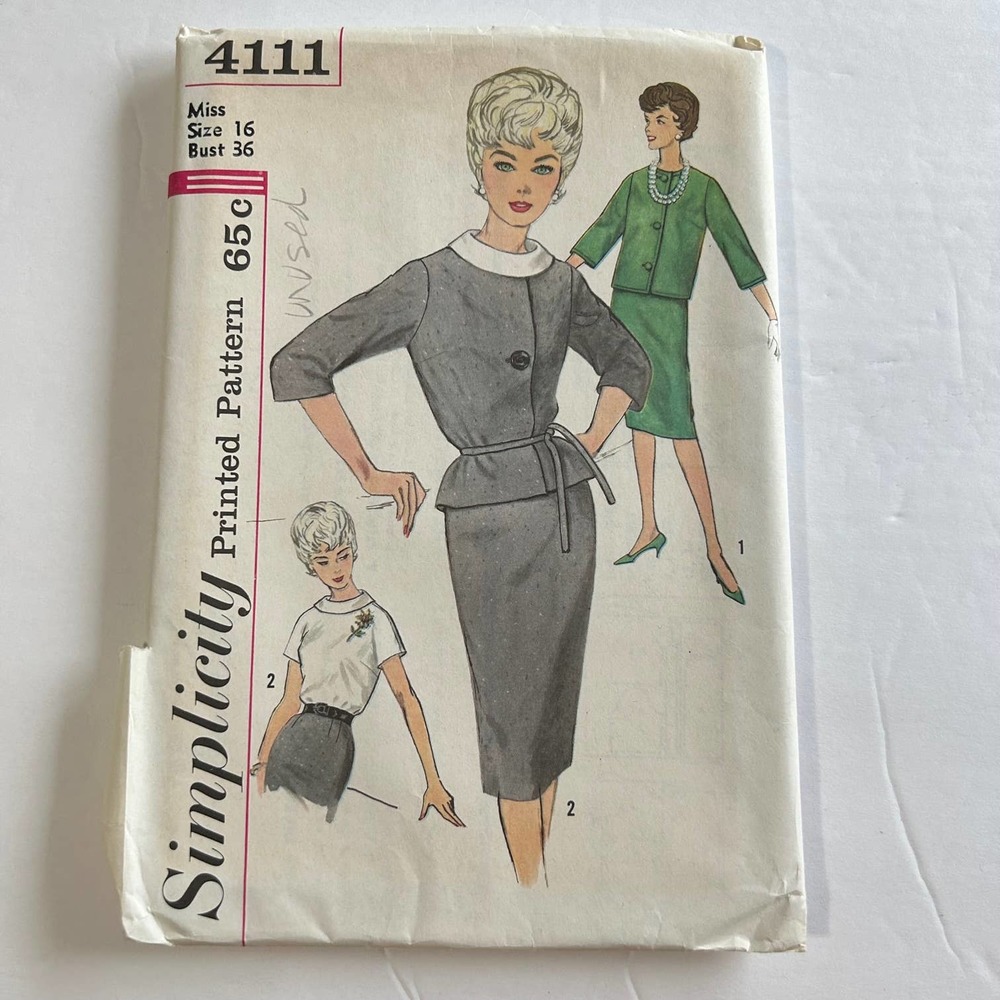 Simplicity Vintage 1960's Pattern #4111 Junior and Misses Suit Size 16 Bust 36